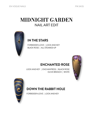 en Vogue Lac it! lock-key antique gold pearl UV/LED gel polish for professional nail extensions. Shown on nails with different nail art designs